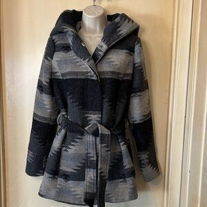 CoffeeShop Black & Gray Hooded Belted Jacket size M